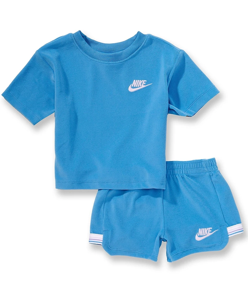 Nike Little Girls #double;Let's Roll#double; Towel Terry Short Sleeve Body Cut T-Shirt & Matching Shorts Set