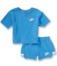 Nike Little Girls #double;Let's Roll#double; Towel Terry Short Sleeve Body Cut T-Shirt & Matching Shorts Set