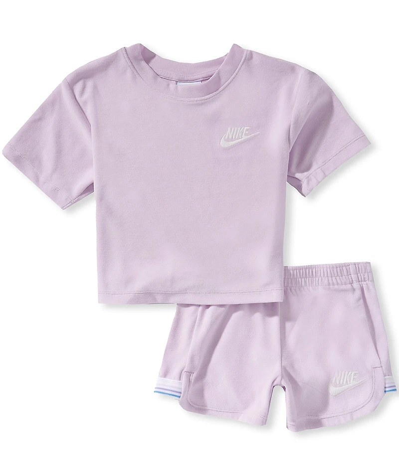 Nike Little Girls #double;Let's Roll#double; Towel Terry Short Sleeve Body Cut T-Shirt & Matching Shorts Set