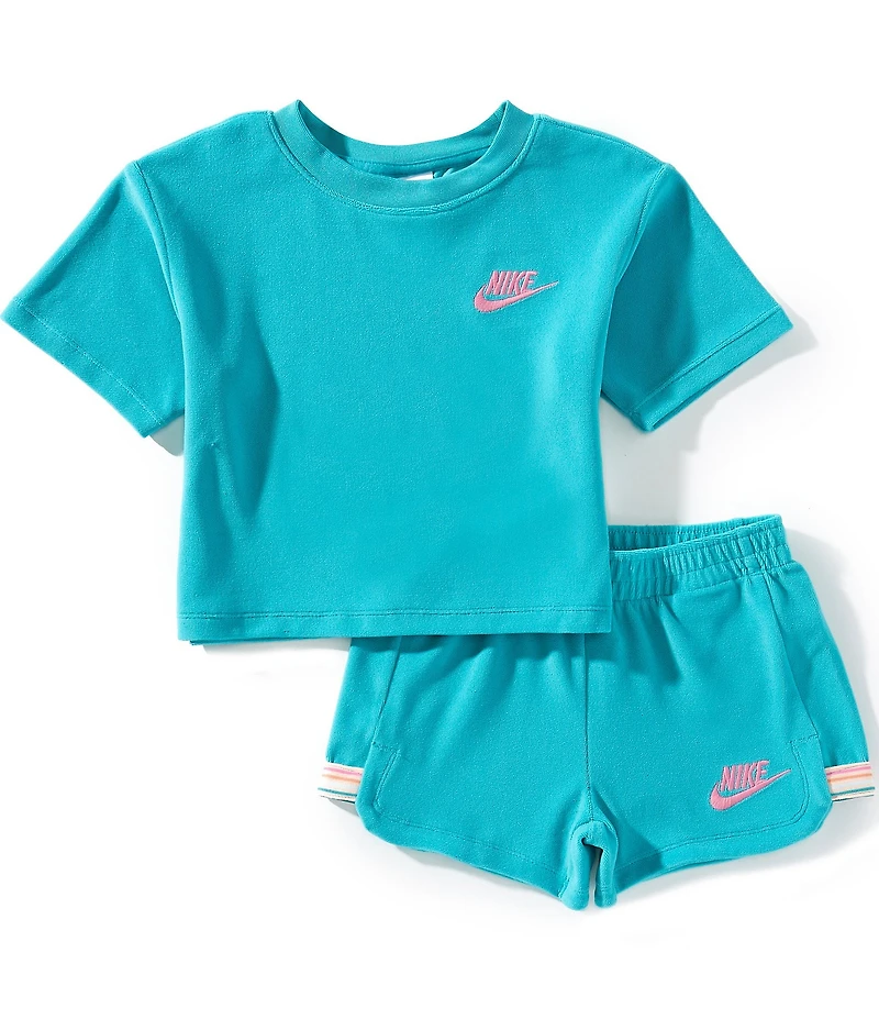 Nike Little Girls #double;Let's Roll#double; Towel Terry Short Sleeve Body Cut T-Shirt & Matching Shorts Set