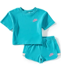 Nike Little Girls #double;Let's Roll#double; Towel Terry Short Sleeve Body Cut T-Shirt & Matching Shorts Set