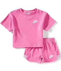 Nike Little Girls #double;Let's Roll#double; Towel Terry Short Sleeve Body Cut T-Shirt & Matching Shorts Set