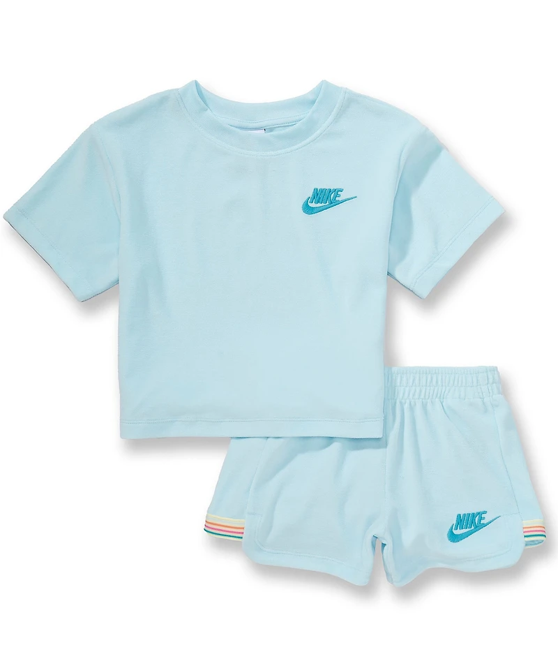 Nike Little Girls #double;Let's Roll#double; Towel Terry Short Sleeve Body Cut T-Shirt & Matching Shorts Set