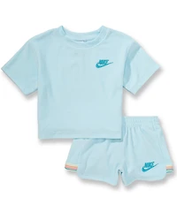 Nike Little Girls #double;Let's Roll#double; Towel Terry Short Sleeve Body Cut T-Shirt & Matching Shorts Set