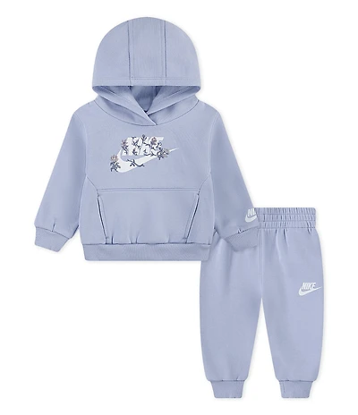 Nike Little Girls Long Sleeve Floral Logo Fleece Hoodie & Matching Jogger Pant Set
