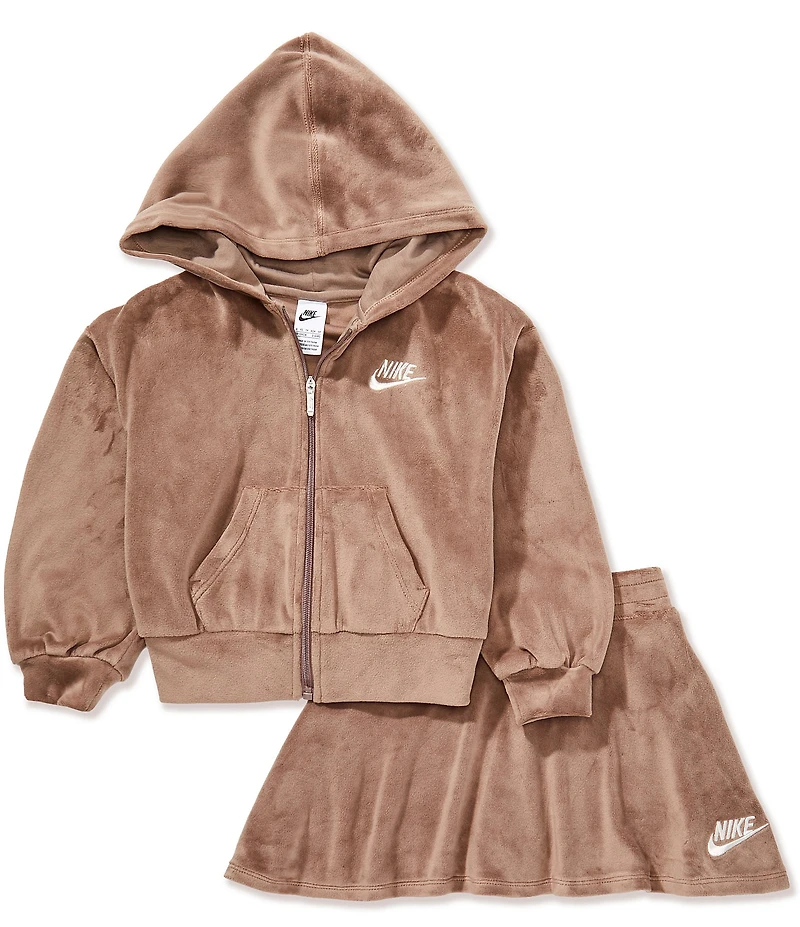 Nike Little Girls Long-Sleeve Hooded Velour Jacket & Matching Velour Skort Set