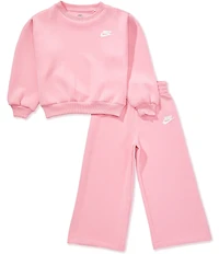 Nike Little Girls Long-Sleeve Interlock Sweatshirt & Matching Wide-Leg Jogger Pants Set