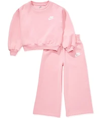 Nike Little Girls Long-Sleeve Interlock Sweatshirt & Matching Wide-Leg Jogger Pants Set