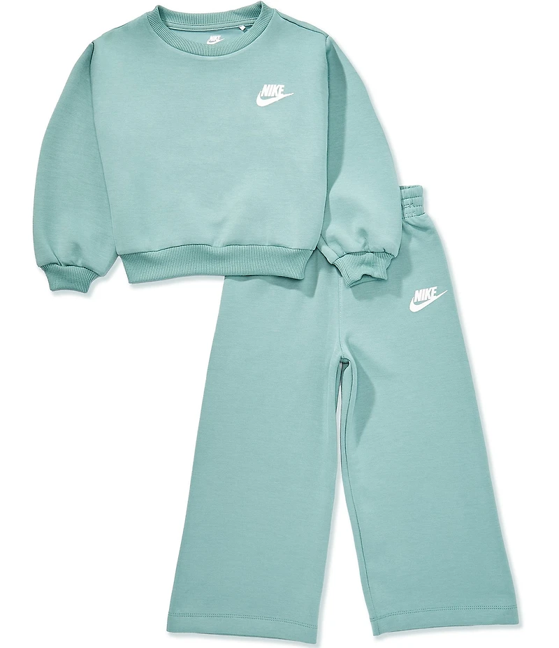 Nike Little Girls Long-Sleeve Interlock Sweatshirt & Matching Wide-Leg Jogger Pants Set