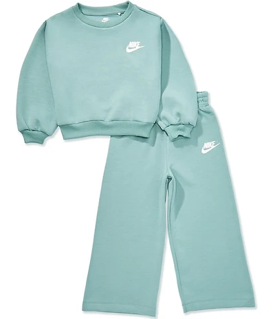 Nike Little Girls Long-Sleeve Interlock Sweatshirt & Matching Wide-Leg Jogger Pants Set