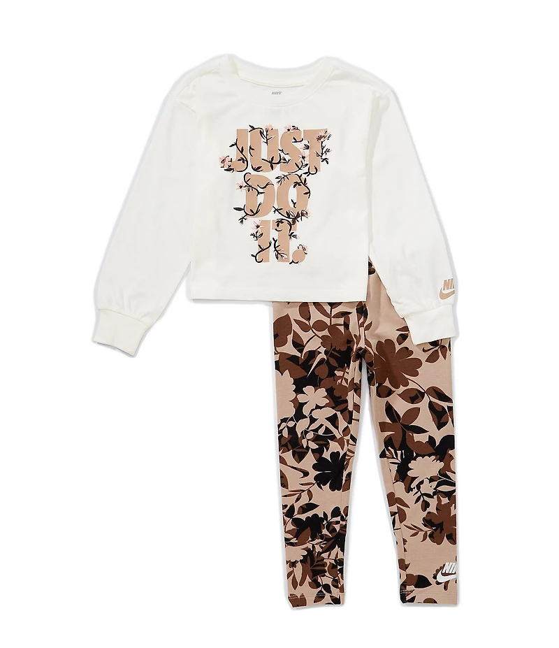 Nike Little Girls Long Sleeve Just Do It T-Shirt & Floral-Printed Leggings Set