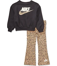 Nike Little Girls Long-Sleeve Logo-Detailed Sweatshirt & Animal-Printed Flare-Leg Leggings Set