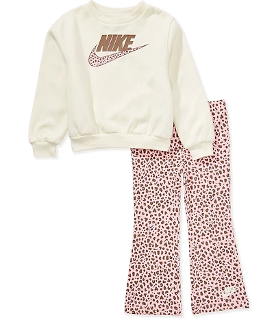 Nike Little Girls Long-Sleeve Logo-Detailed Sweatshirt & Animal-Printed Flare-Leg Leggings Set