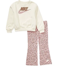 Nike Little Girls Long-Sleeve Logo-Detailed Sweatshirt & Animal-Printed Flare-Leg Leggings Set
