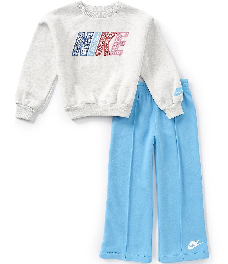 Nike Little Girls Long Sleeve Retro Remix Sweatshirt & Wide Leg Pants 2-Piece Set