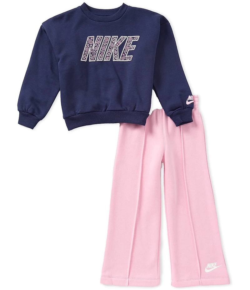Nike Little Girls Long Sleeve Retro Remix Sweatshirt & Wide Leg Pants 2-Piece Set