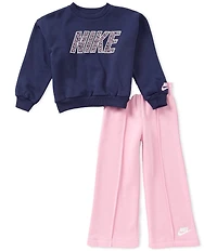 Nike Little Girls Long Sleeve Retro Remix Sweatshirt & Wide Leg Pants 2-Piece Set