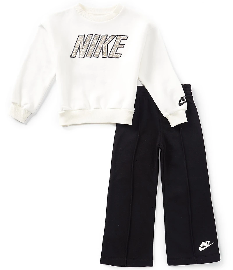 Nike Little Girls Long Sleeve Retro Remix Sweatshirt & Wide Leg Pants 2-Piece Set