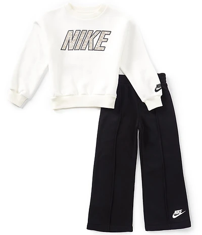 Nike Little Girls Long Sleeve Retro Remix Sweatshirt & Wide Leg Pants 2-Piece Set