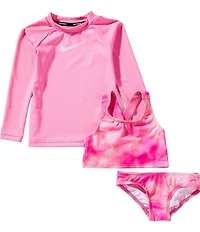 Nike Little Girls Long-Sleeve Solid Hydroguard Top, Printed Midkini Top & Matching Hipster Bottom Three-Piece Swimsuit