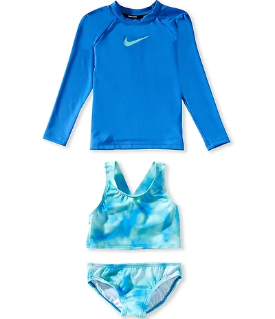 Nike Little Girls Long-Sleeve Solid Hydroguard Top, Printed Midkini Top & Matching Hipster Bottom Three-Piece Swimsuit