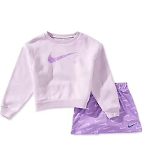 Nike Little Girls Long Sleeve Swoosh Motion Pullover & Scooter Skort Set