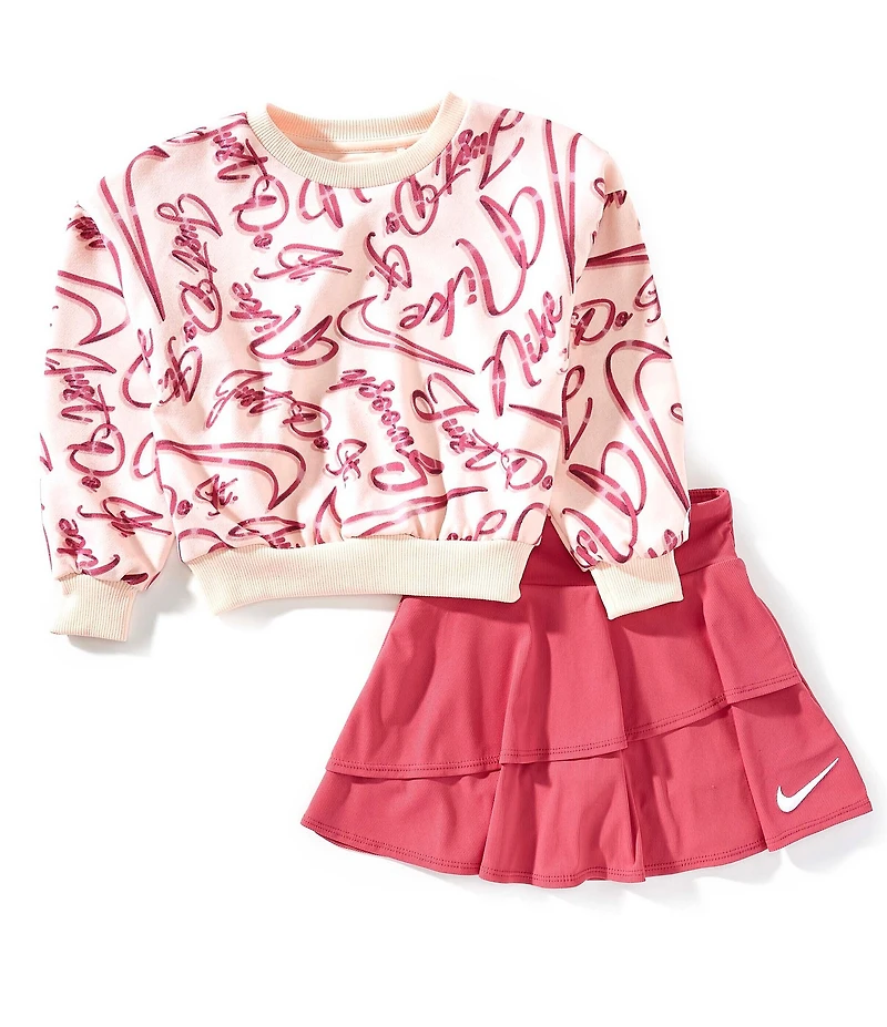 Nike Little Girls Long Sleeve Swoosh On Pointe T-Shirt & Scooter Skort Set