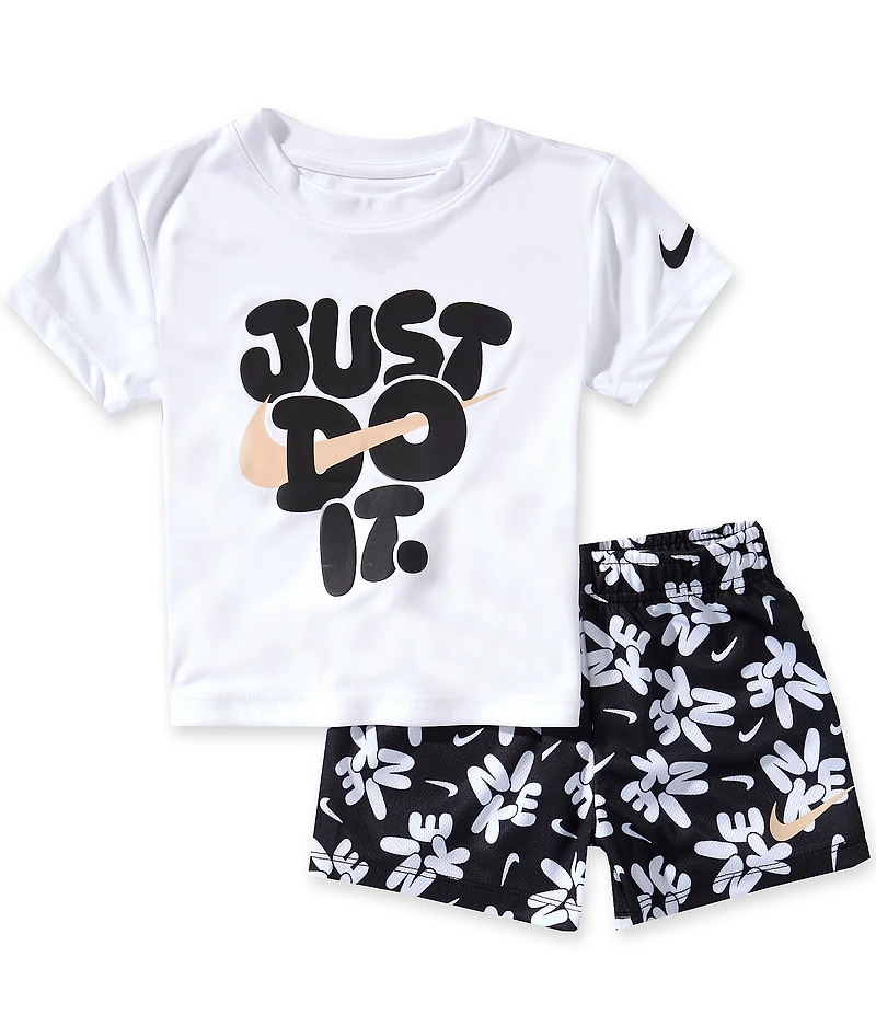 Nike Little Girls Short Sleeve Bold Play T-Shirt & Mesh Shorts 2-Piece Set