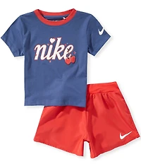 Nike Little Girls Short Sleeve Cherry Logo Graphic Tee & Shorts Set