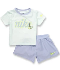 Nike Little Girls Short Sleeve Cherry Logo Graphic Tee & Shorts Set