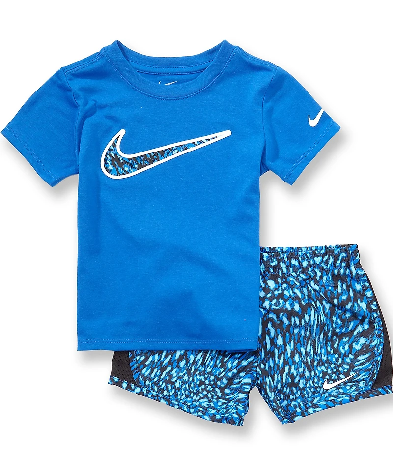 Nike Little Girls Short Sleeve Dri Fit Tempo Tee & Matching Printed Shorts Set