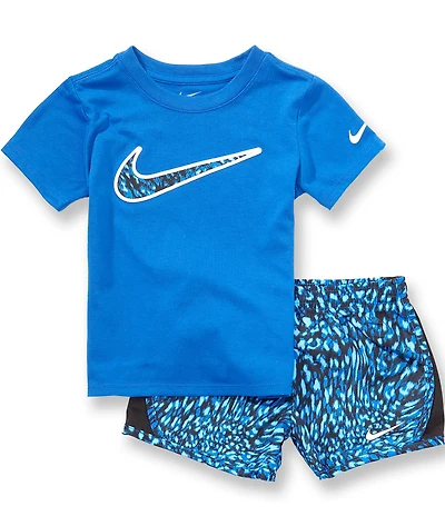 Nike Little Girls Short Sleeve Dri Fit Tempo Tee & Matching Printed Shorts Set