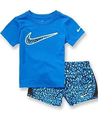 Nike Little Girls Short Sleeve Dri Fit Tempo Tee & Matching Printed Shorts Set