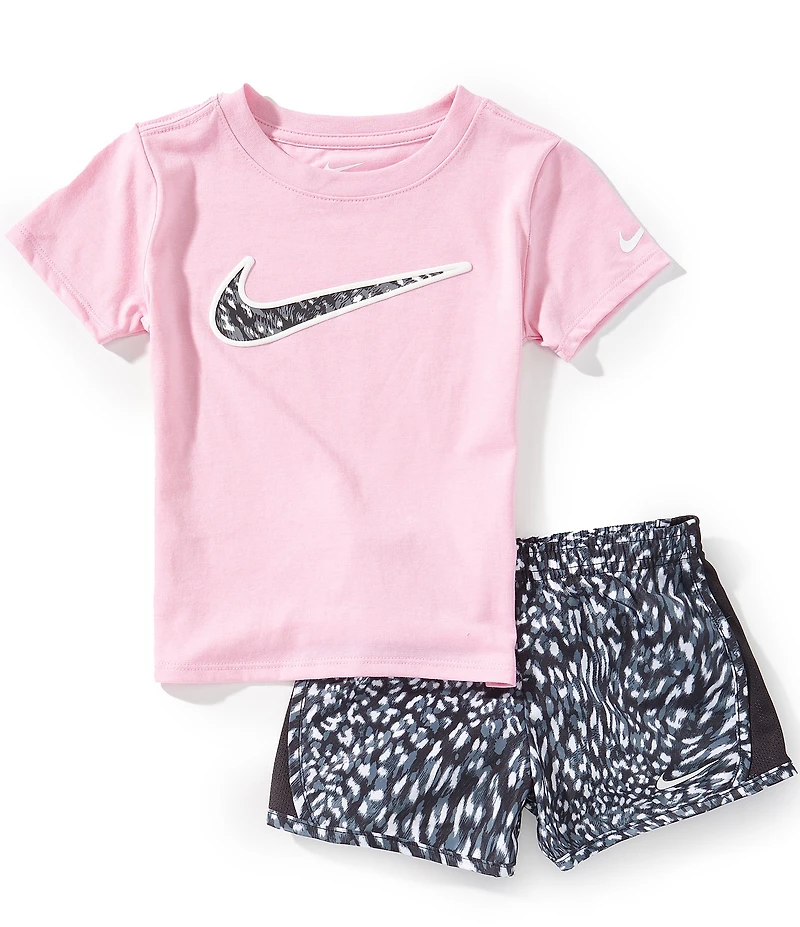Nike Little Girls Short Sleeve Dri Fit Tempo Tee & Matching Printed Shorts Set