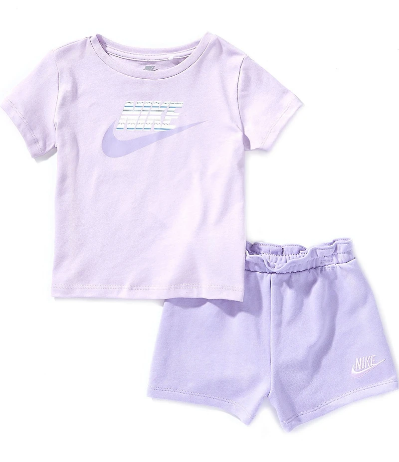 Nike Little Girls Short Sleeve Logo Knit T-Shirt & French Terry Shorts Set