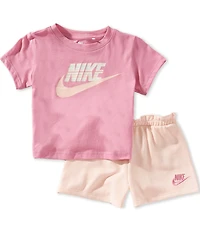 Nike Little Girls Short Sleeve Logo Knit T-Shirt & French Terry Shorts Set