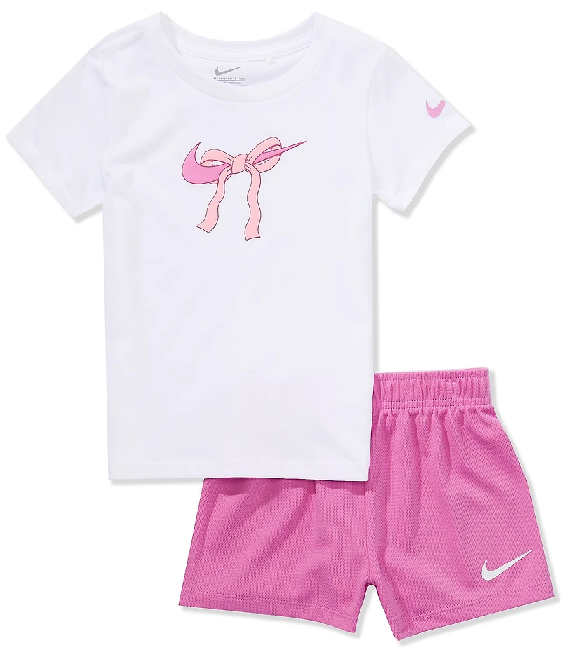 Nike Little Girls Short Sleeve Swoosh Ribbon Tee & Short 2-Piece Set