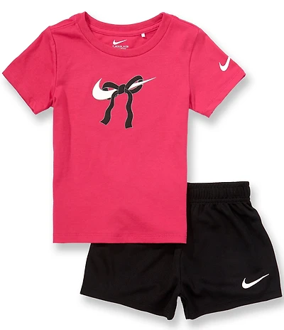 Nike Little Girls Short Sleeve Swoosh Ribbon Tee & Short 2-Piece Set