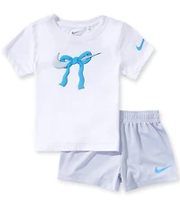 Nike Little Girls Short Sleeve Swoosh Ribbon Tee & Short 2-Piece Set