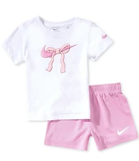 Nike Little Girls Short Sleeve Swoosh Ribbon Tee & Short 2-Piece Set
