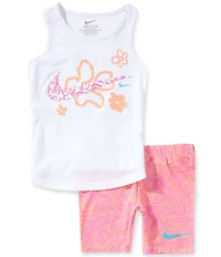 Nike Little Girls Sleeveless Wildflower Tank Top & Printed Biker Shorts Set