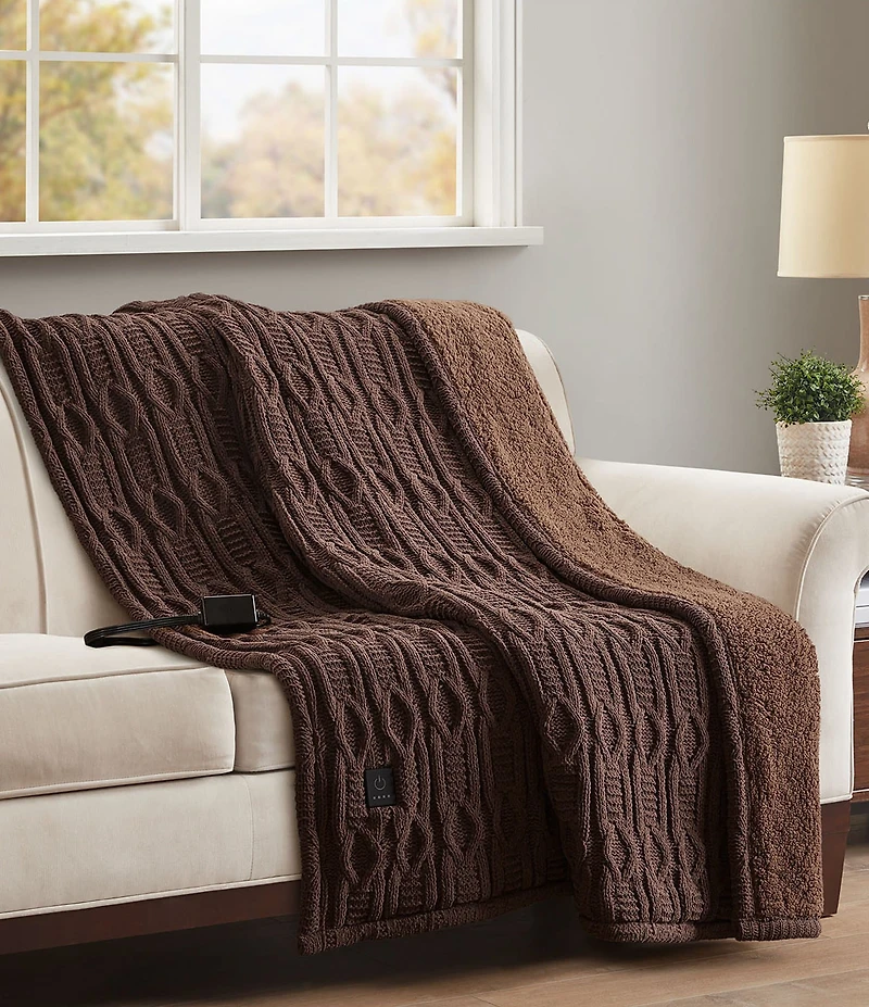 Noble Excellence Cable Knit Electric Heated Throw Blanket