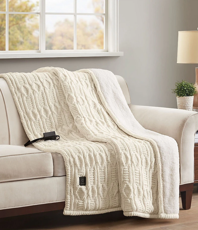 Noble Excellence Cable Knit Electric Heated Throw Blanket