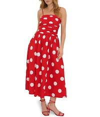 Nobody's Child Alice Cotton Polka Dot Drop Waist Strapless Midi Dress