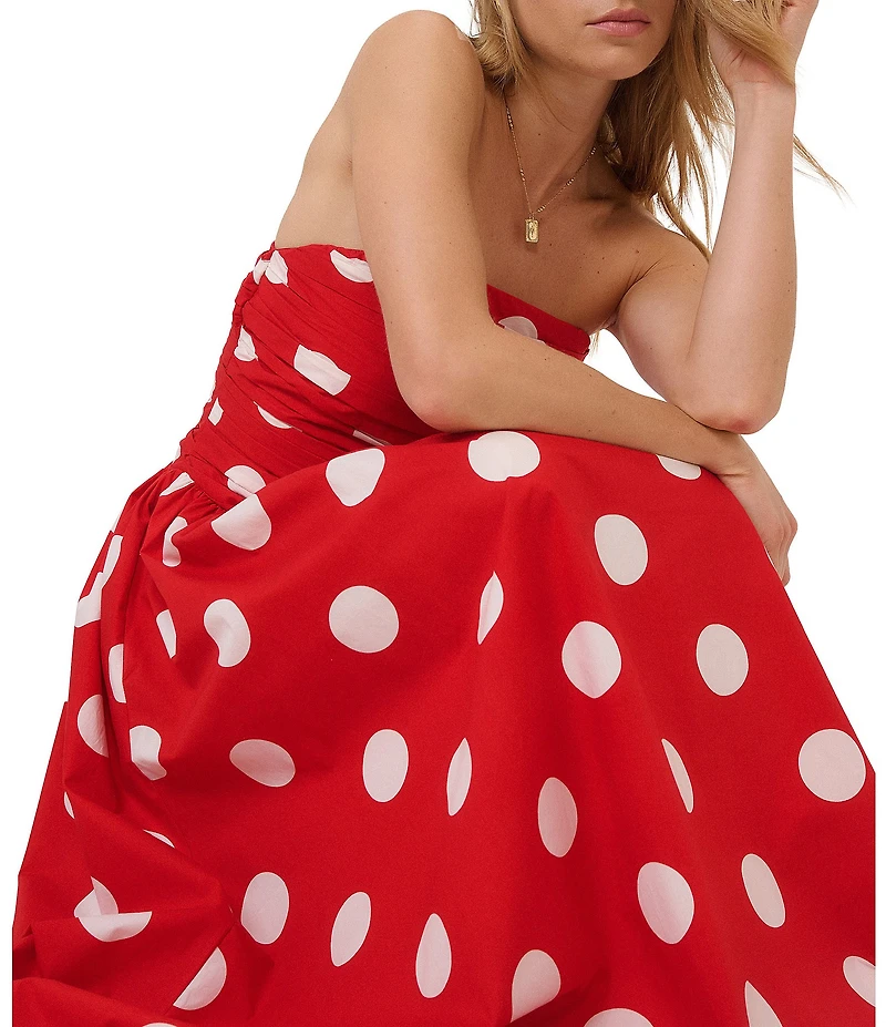 Nobody's Child Alice Cotton Polka Dot Drop Waist Strapless Midi Dress