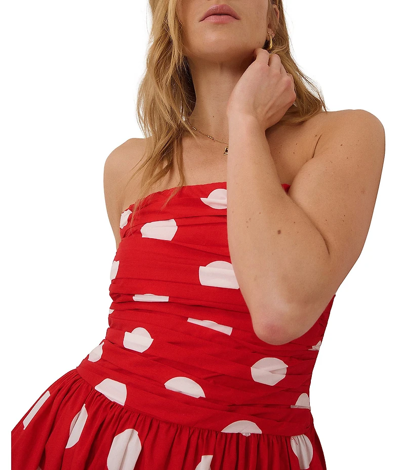 Nobody's Child Alice Cotton Polka Dot Drop Waist Strapless Midi Dress
