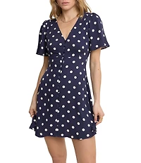 Nobody's Child Andie Polka Dot V-Neck Flutter Sleeve Button Front Dress