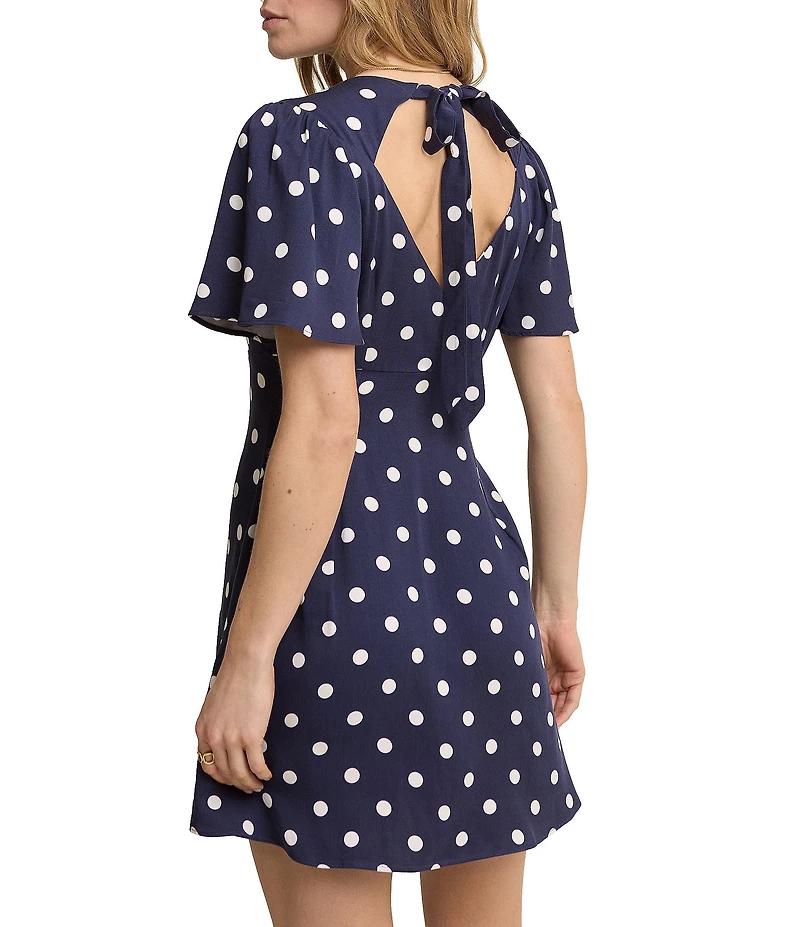 Nobody's Child Andie Polka Dot V-Neck Flutter Sleeve Button Front Dress