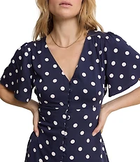 Nobody's Child Andie Polka Dot V-Neck Flutter Sleeve Button Front Dress