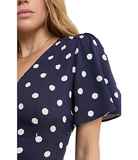Nobody's Child Andie Polka Dot V-Neck Flutter Sleeve Button Front Dress